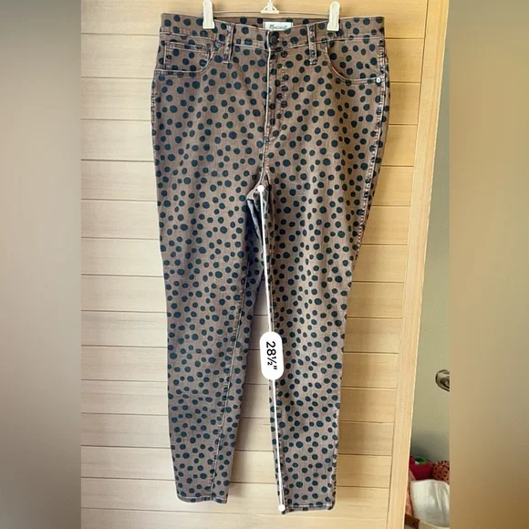 Madewell 10” High Rise Skinny Jeans Leopard Dot 33T/10 Tall - Picture 7 of 8